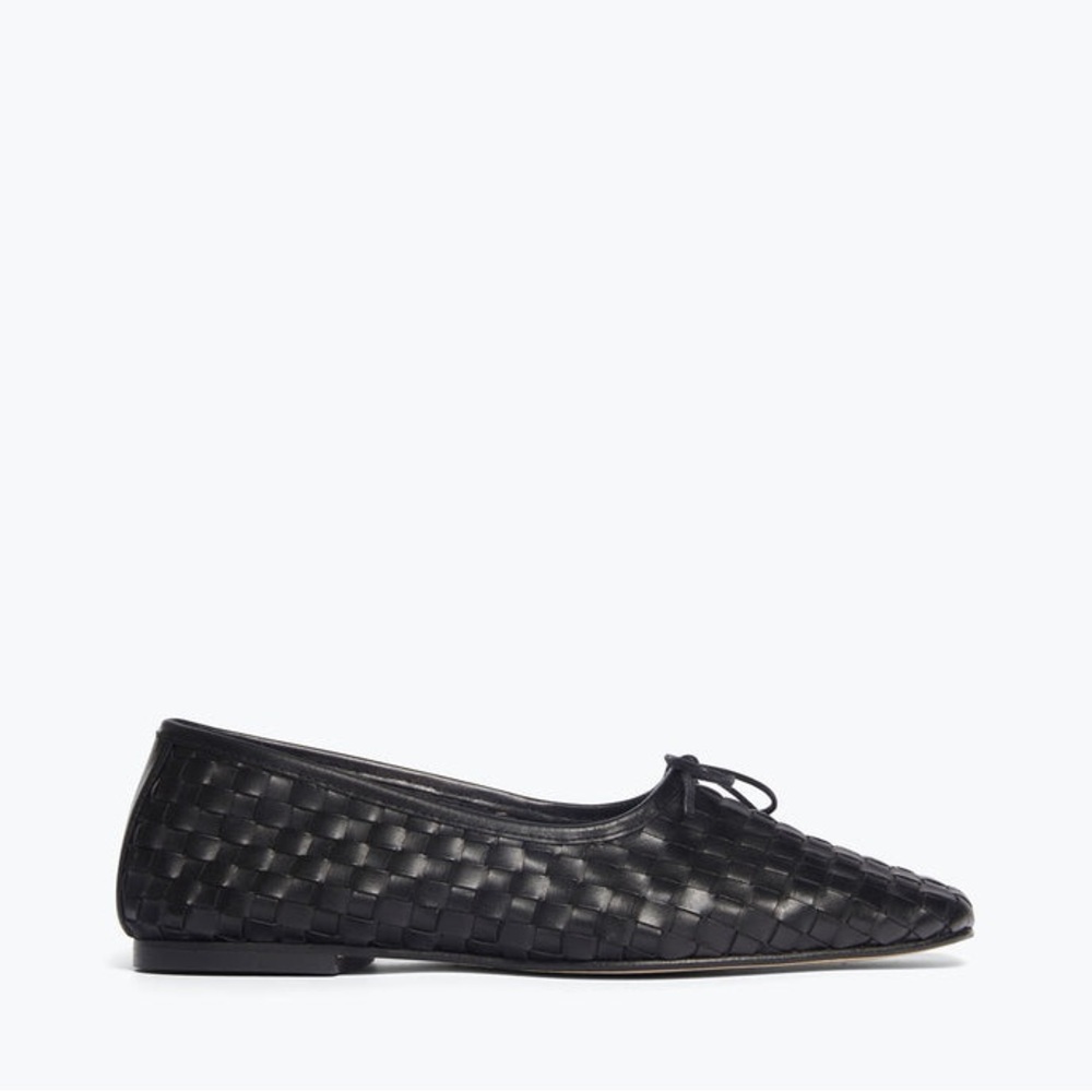 Freda Salvador Jada Square Toe Ballet Flats, Black Closed Woven Calf, Size 8